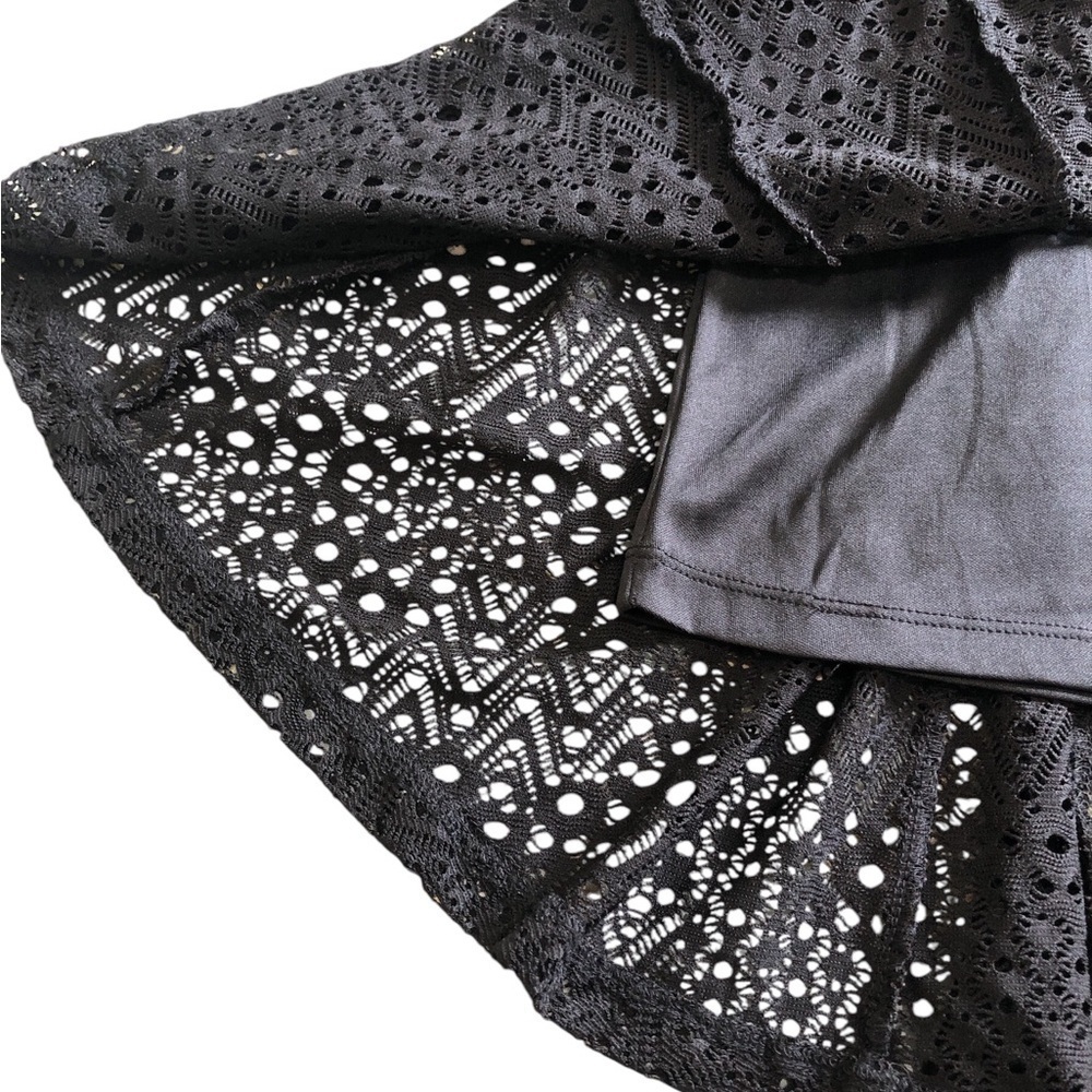 LaVanya Women’s Lace Eyelet Swing Top 1X Black Built-in Tank Top Half Sleeve - Picture 5 of 8